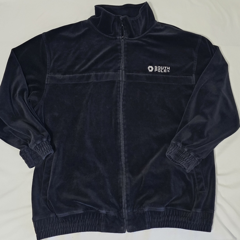South Pole Velour Tracksuit Set XXL Black Full Zip Y2K Streetwear Jogger Set - Picture 3 of 11
